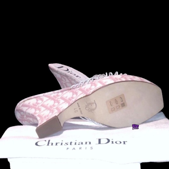 DIOR Vintage John Galliano Pink White Monogram Logo Trotter Platform Sandal Heel - Picture 13 of 14